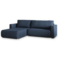 ECKSOFA TURIN Blau Geflochtener Stoff mit Schlaffunktion - Blau, Holz (265/183cm) - MASSENO