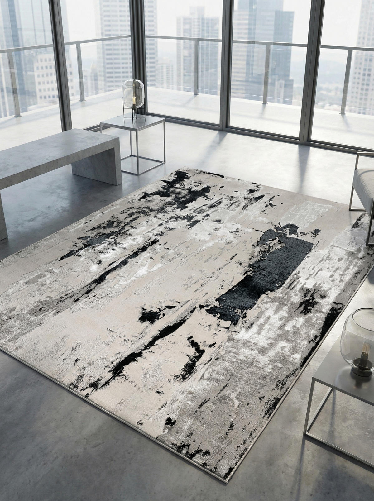 TEPPICH Velours kurzflor mit Metallic-Akzenten Gletschermuster COMO-Tremezzo, Silbergrau 200x290 cm - Grau, Textil (200/290cm) - KADIMA DESIGN