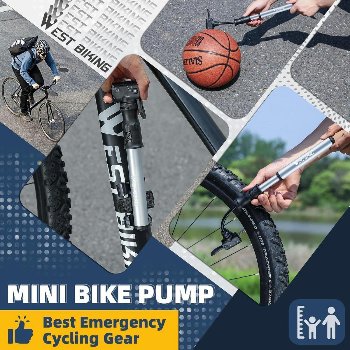 FAHRRADPUMPE Mini Aluminium für alle Ventile, tragbar, 100 PSI - Multicolor, Metall (4.3/1/22.5cm)