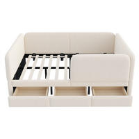 POLSTERBETT 140x200 cm mit Rundum-Sicherheitsumrandung & 3 Schubladen - Beige - Samt - ohne Matratze - Beige, Textil (140/200cm) - DELFA
