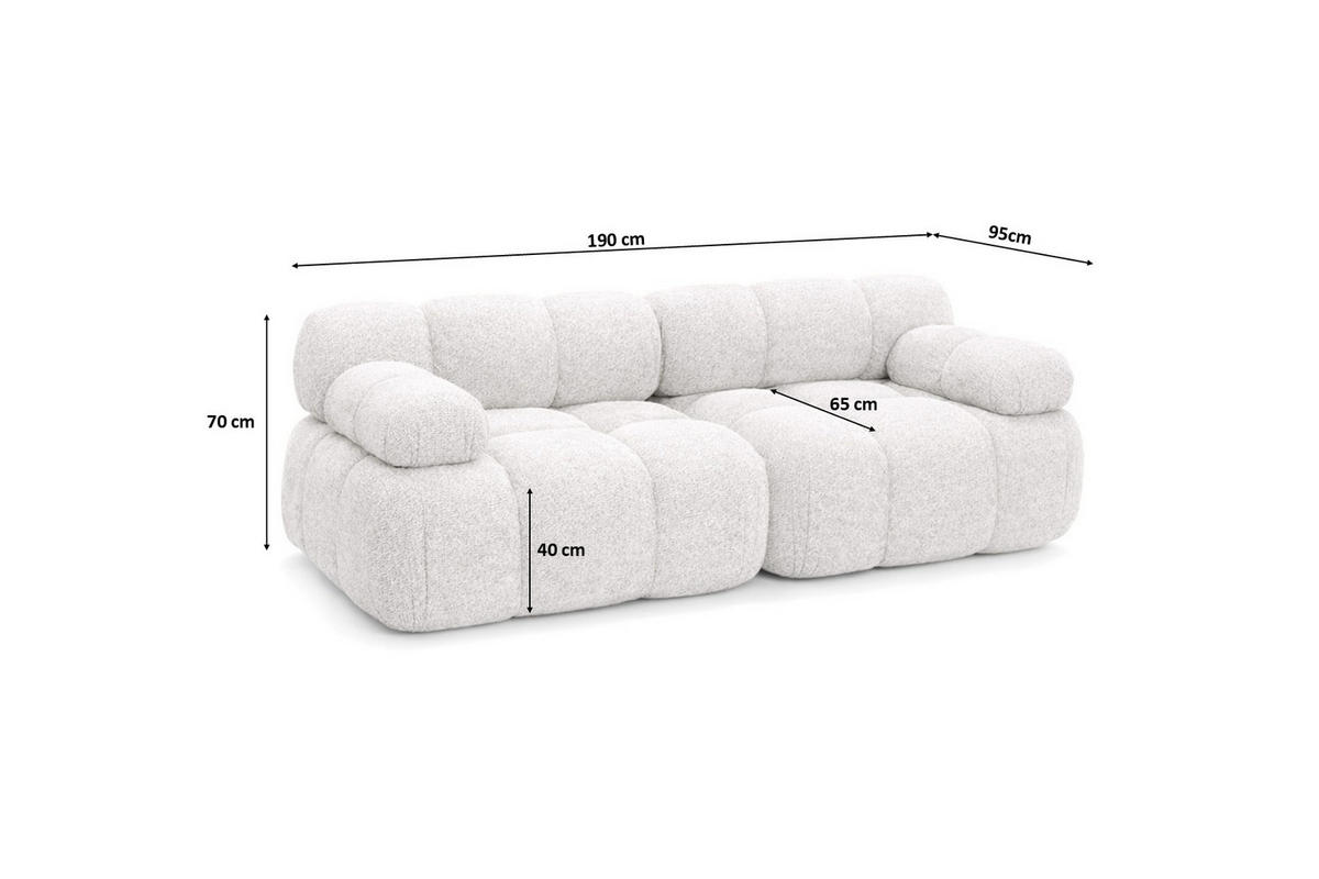 COUCH, 2-Sitzer Modular, Bouclé-Stoff Abriamo, Ecru, Selia - Ecru, Holz (190/70/95cm) - Kaiser Möbel