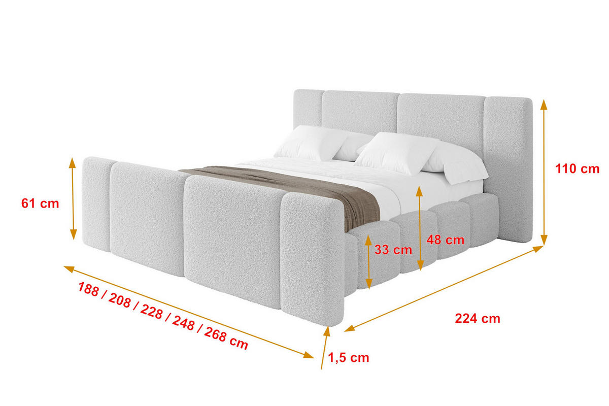 POLSTERBETT mit Bettkasten, Fußteil und Lattenrost, Boxbett ohne Matratze - NILO-Z 180x200 Hellgrau - Hellgrau, Holzwerkstoff/Textil (180/200cm) - ALTDECOR