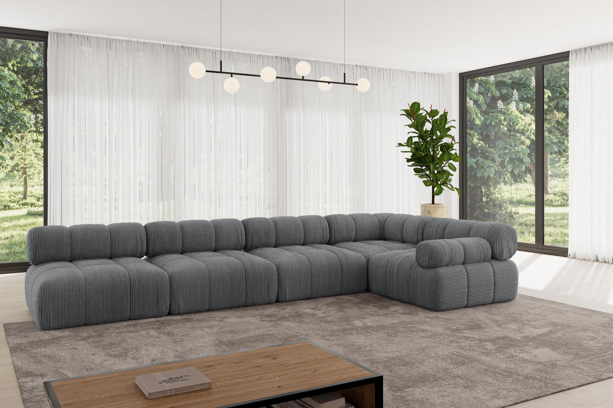 ECKSOFA modulares Sofa Mende-L3 - 380x190x70 cm Dunkelgrau Cord - Dunkelgrau, Holzwerkstoff/Textil (380/190cm) - ALTDECOR