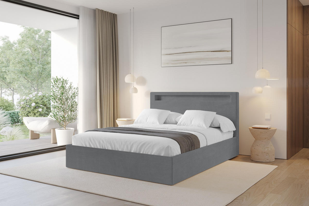 POLSTERBETT mit Bettkasten und Lattenrost, Boxbett ohne Matratze - GOLA 180x200 Dunkelgrau - Anthrazit, Holzwerkstoff/Textil (180/200cm) - ALTDECOR