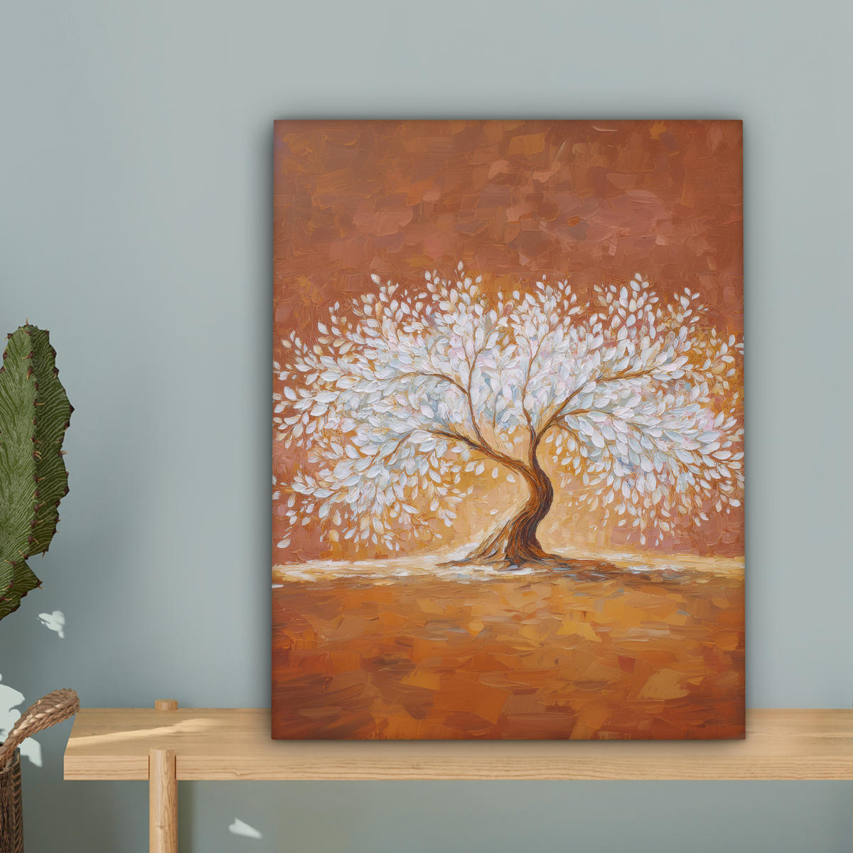 LEINWANDBILD Abstrakt - Baum - Weiß - Blätter Room Decor 30x40 cm - Braun, Textil (30/40cm) - MuchoWow