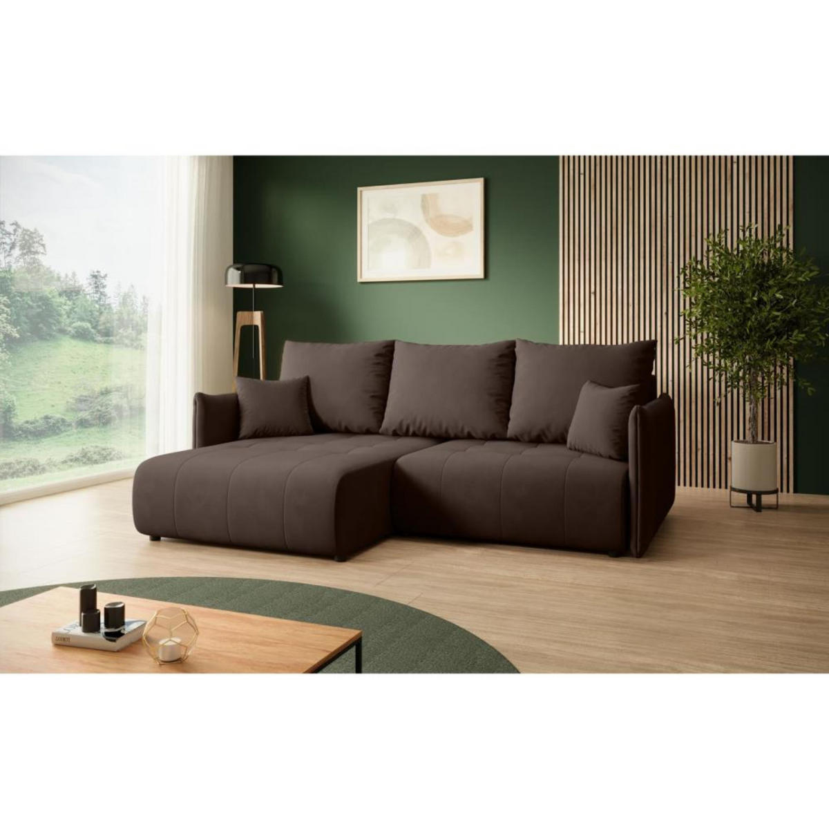ECKSCHLAFSOFA Henry Mini braun links - Schwarz/Braun, Kunststoff/Textil (221/153cm) - Beautysofa