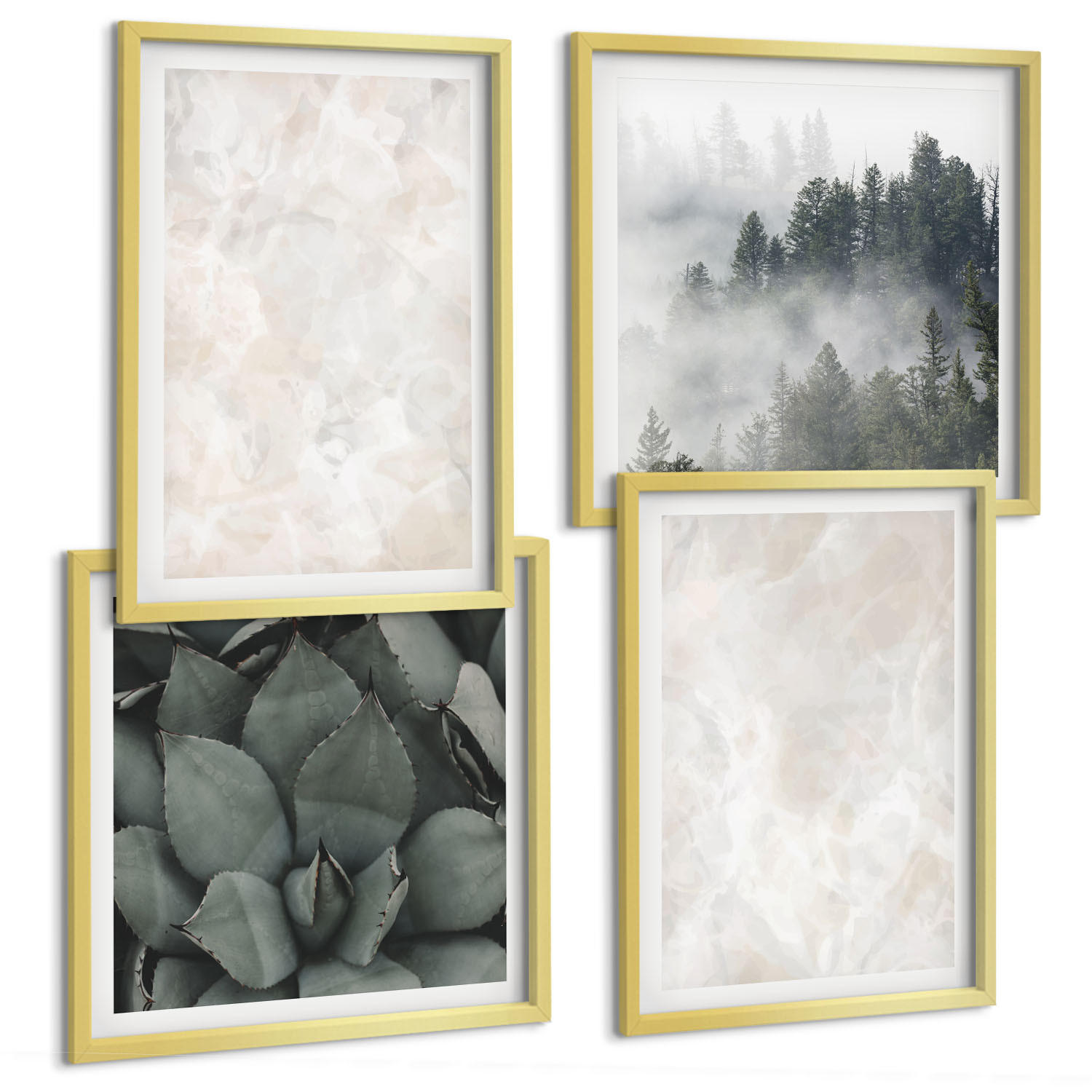 BILDER SET 4er Set - 50x50 cm & 40x60 cm Goldrahmen - Steinpastellmarmor - Goldfarben, Kunststoff (50/50cm) - TULUP