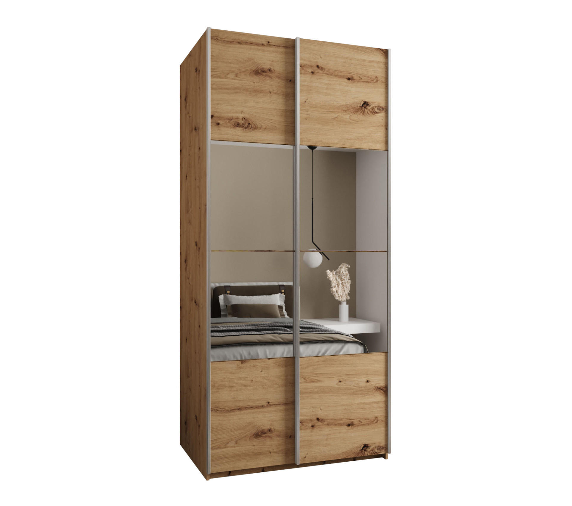 Abiks Möbel Schwebetürenschrank Eiche Artisan, Eiche Artisan, Silber 100x245x64 cm