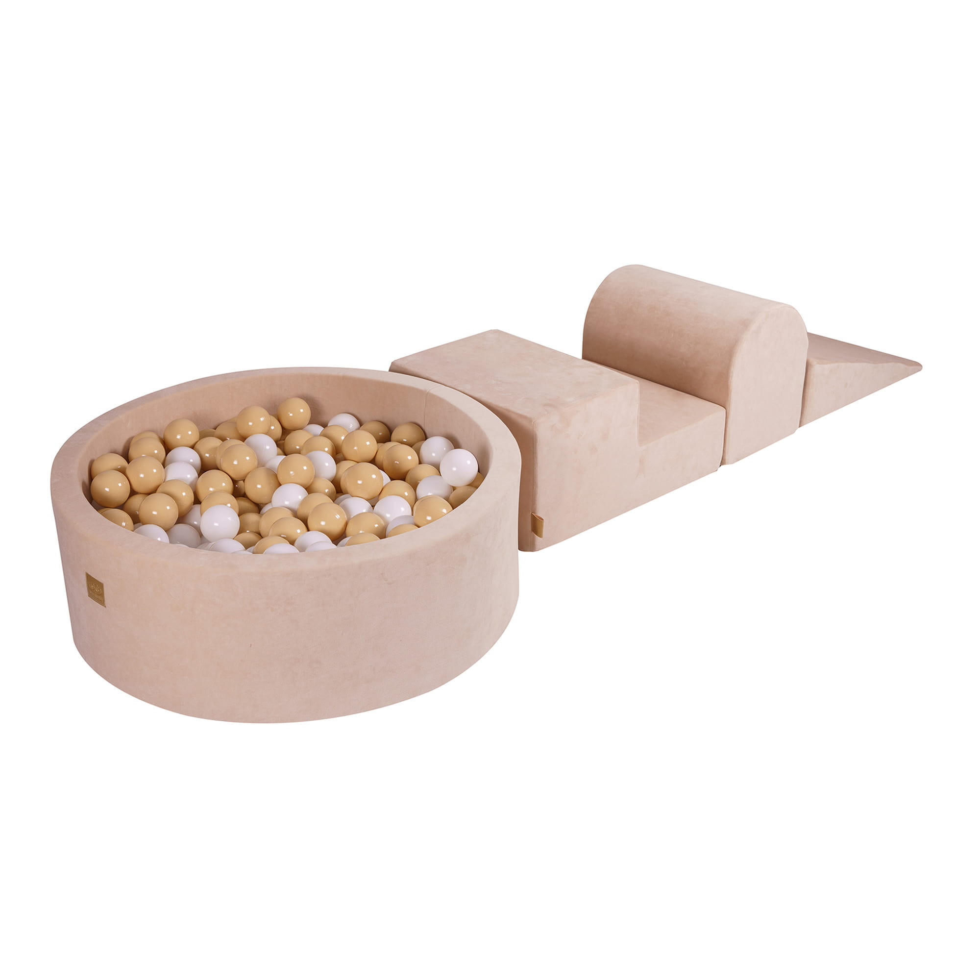 BÄLLEBAD mit Schaumstoff Bausteinen für Kinder, Samt, Ecru - Ecru/Beige, Textil (230/45/30cm) - MeowBaby