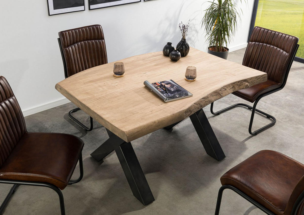 BAUMTISCH Mango 160x90x77 beige lackiert / X-Beine anthrazit glänzend FREEFORM 5 - Beige, Holz (160/90/77cm) - Massivmoebel24