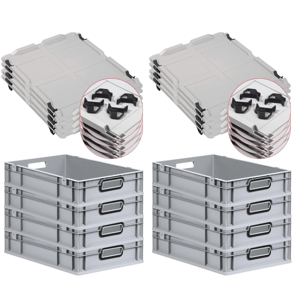 EUROBOX 8x NextGen Color mit Auflagedeckel 12x40x60 cm 23 Liter Grau Griffe schwarz offen - Schwarz/Grau, Kunststoff (40/12/60cm) - PROREGAL