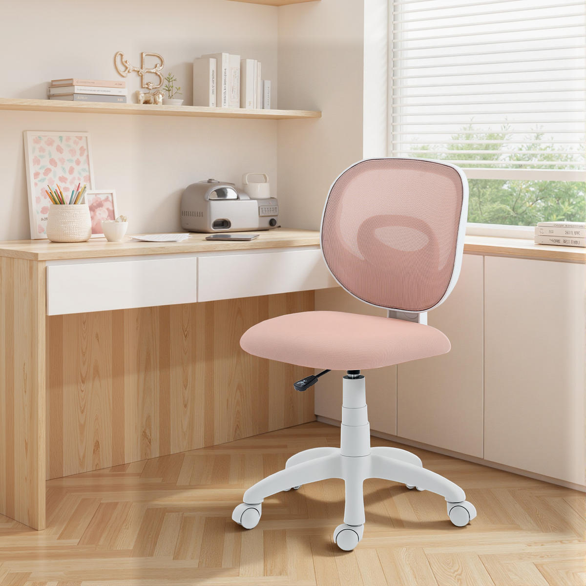 BÜROSTUHL DE-05201 Mit C-förmiger Rückenstütze & höhenverstellbar Rosa - Rosa, Kunststoff (53/89/59.5cm) - ComfortXL