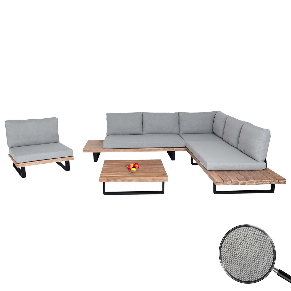 GARTEN-GARNITUR Schwarz, Braun, Hellgrau - Hellgrau/Schwarz, Holz - MCW