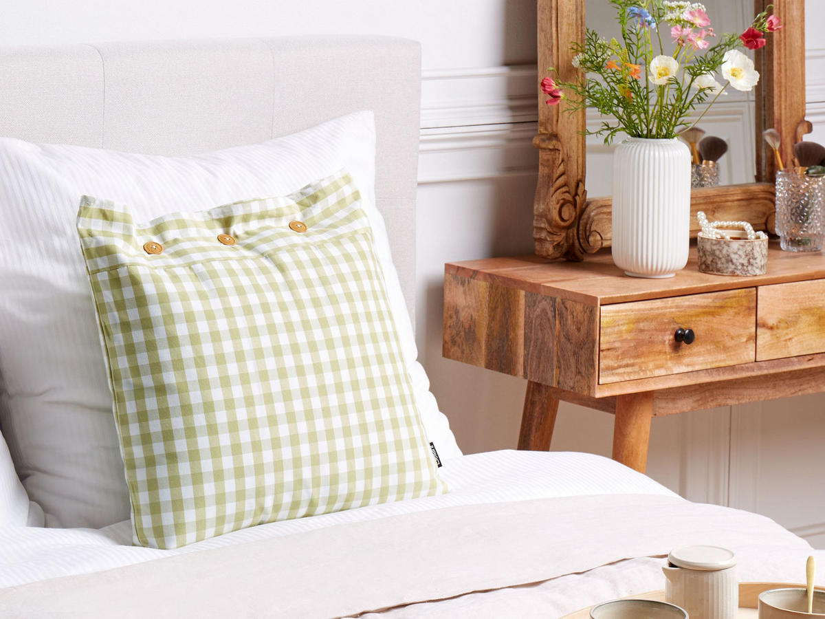 Dekokissen Olivgrün 45/45 cm Talya - Weiß/Braun, Textil (45/45cm) - Beliani