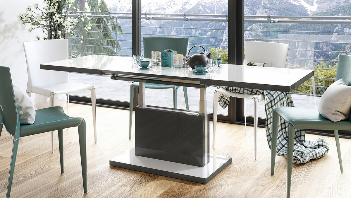 COUCHTISCH rechteckig Weiß Hochglanz - Anthrazit Hochglanz ausziehbar höhenverstellbar - Weiß Hochglanz/Anthrazit, Holzwerkstoff (70/120/56cm) - designimpex