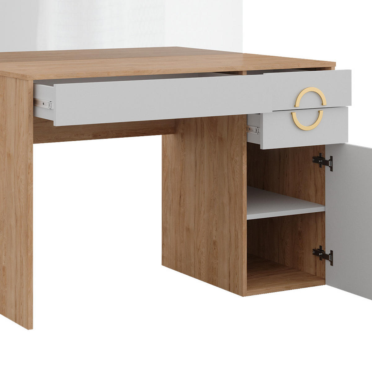 SCHMINKTISCH Adela Natural Rockford Hickory 115 cm mit Spiegel - Trüffeleichefarben/Weiß, Holzwerkstoff (115/76.4/55cm) - Vicco