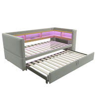 AUSZIEHBETT 90/180/190 cm DE-01990, in Hellgrau, mit LED, Steckdosen und Staufächern - Hellgrau, Metall (90/190cm) - ComfortXL