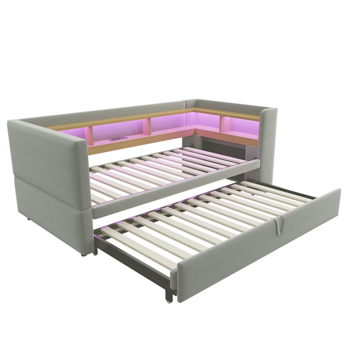 POLSTERBETT 90/180x190 cm LED USB hellgrau - Hellgrau, Textil (180/190cm) - LEBENLANG