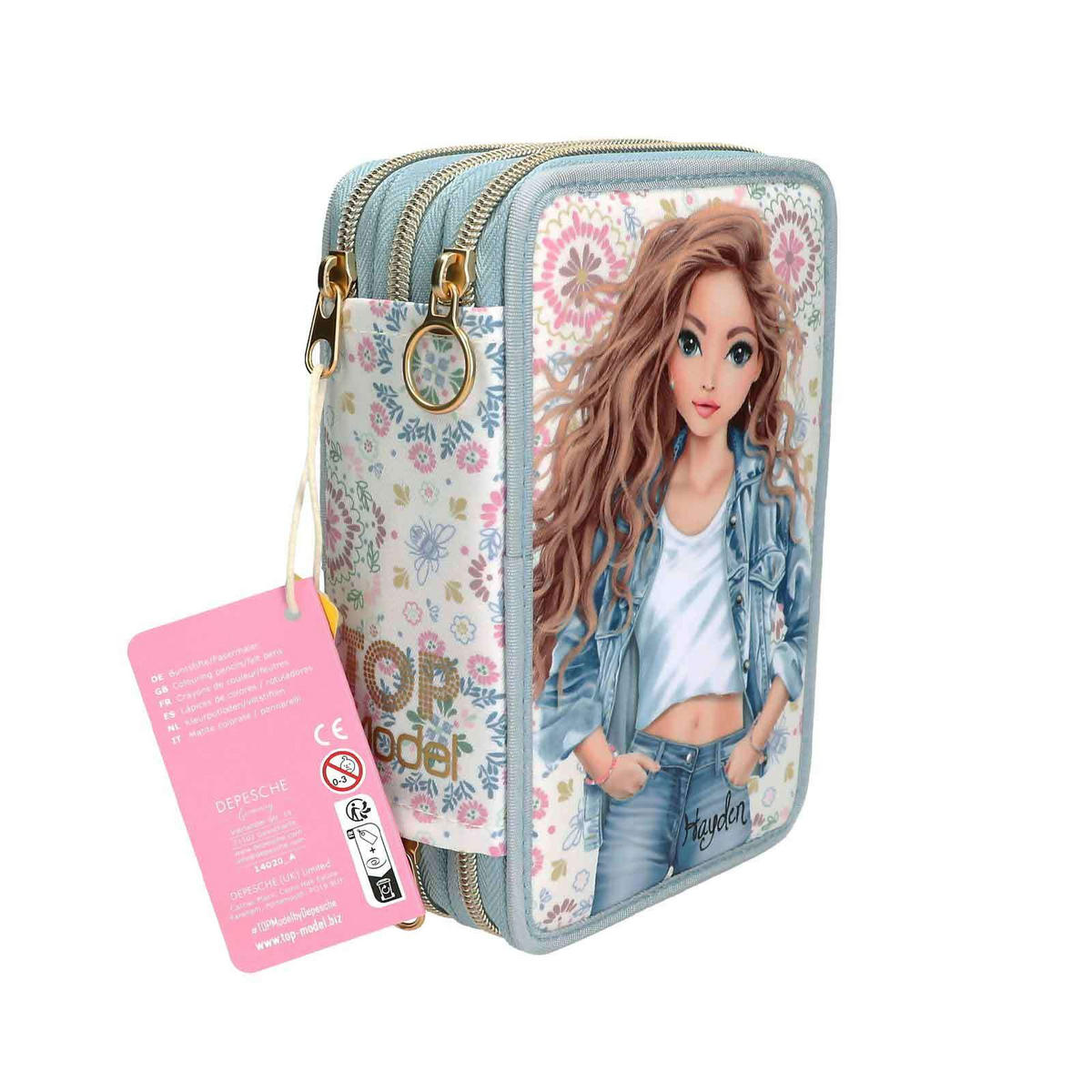 3-FACH FEDERTASCHE FESTIVAL FUN TOPModel hellblau 7,5 x 13 x 20 cm - Hellblau, Kunststoff (13/20/7.5cm) - Depesche Germany