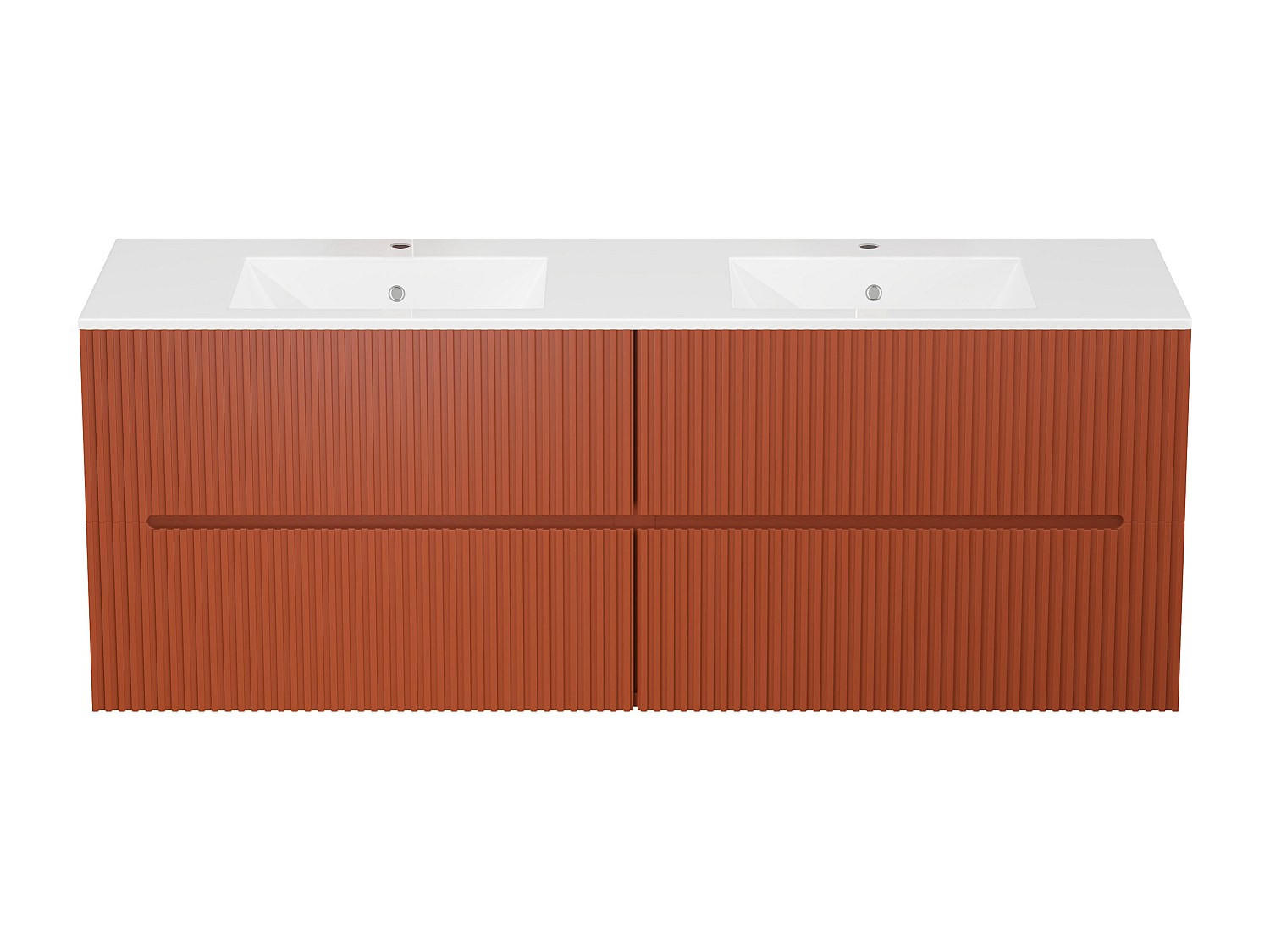 DOPPELWASCHTISCH - 150 cm x 45.5 cm - Holz, Platte - Terracotta - PAVANI - Terracotta, Holz (150/55/45.5cm) - Vente-Unique
