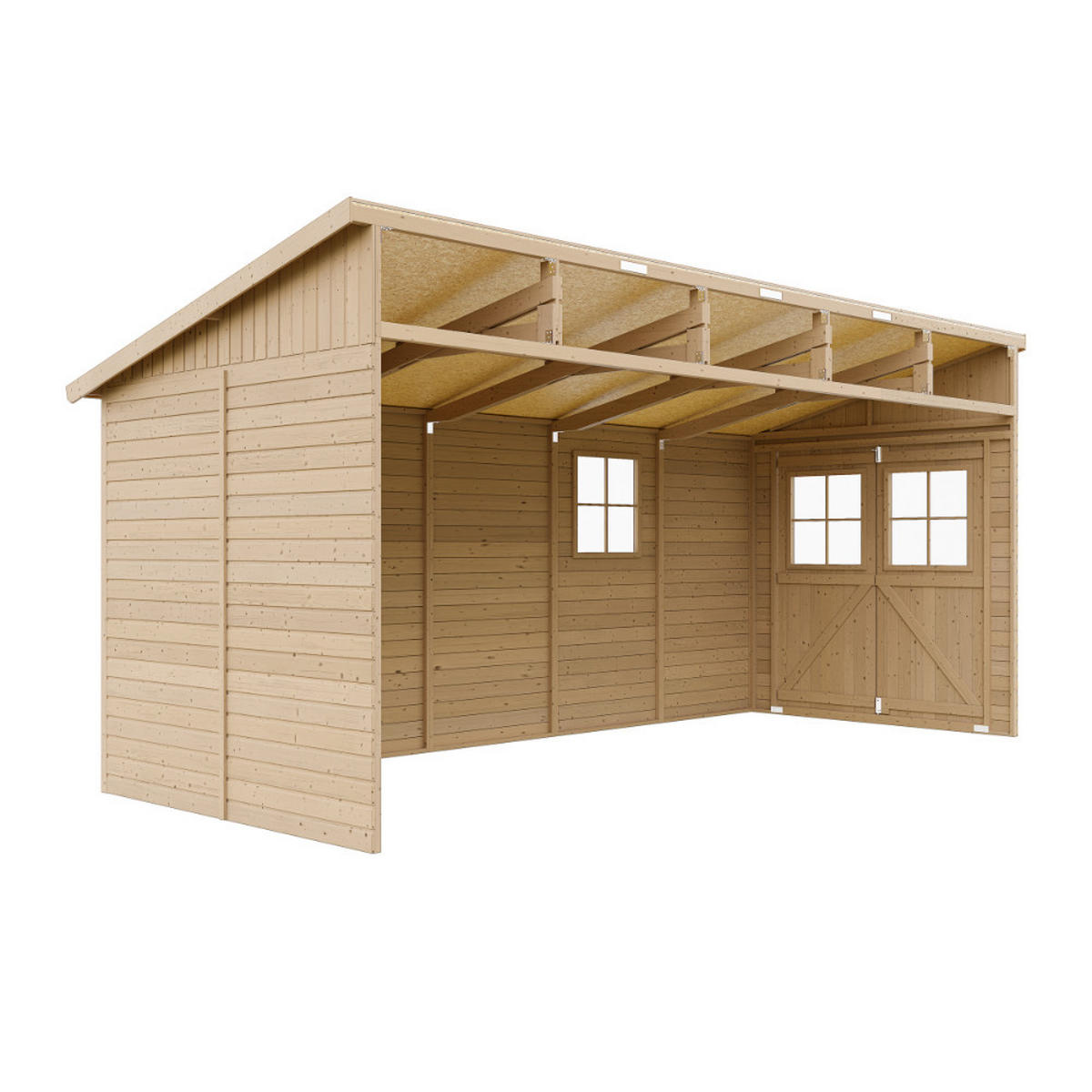 HOLZ-GARTENHAUS (ohne Seitenwand) - H244x211x514 cm/10 m2 - M341 - Beige, Holz (216/243/493cm) - Timbela