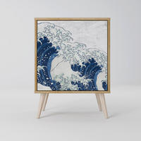 SIDEBOARD THE GREAT WAVE AT KANAGAWA, Eichefarben, 57,5x42x77,5 cm, Schräge Buchenholzfüße - Eichefarben/Buchefarben, Holzwerkstoff/Buchenholz (57.5/77.5/42cm) - SpaceRebels