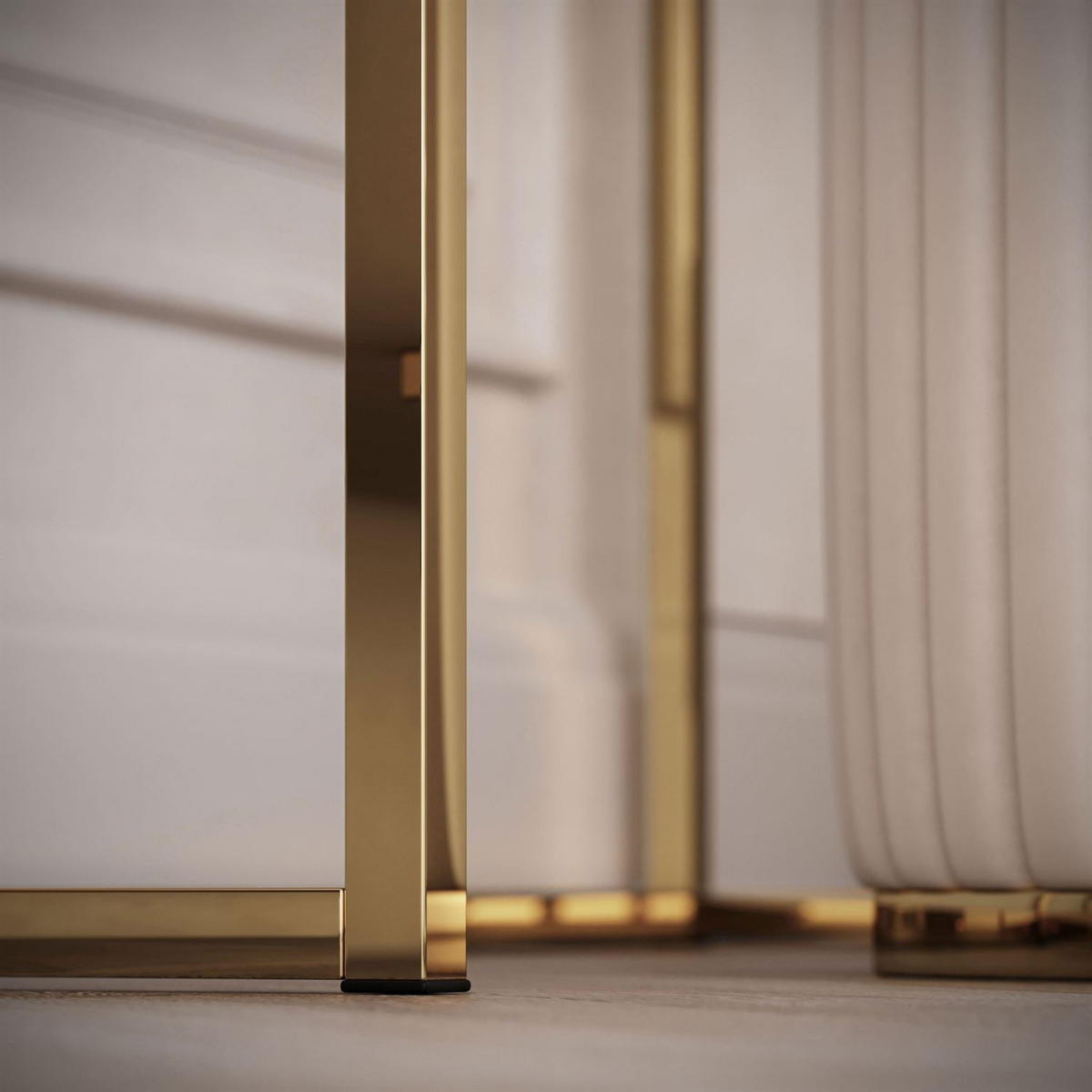 SCHMINKTISCH QUINNIE KASCHMIR mit LED-Spiegel gold Chrom links PUSH OPEN - Kaschmir/Goldfarben, Holzwerkstoff (100/175/42cm) - Lookway