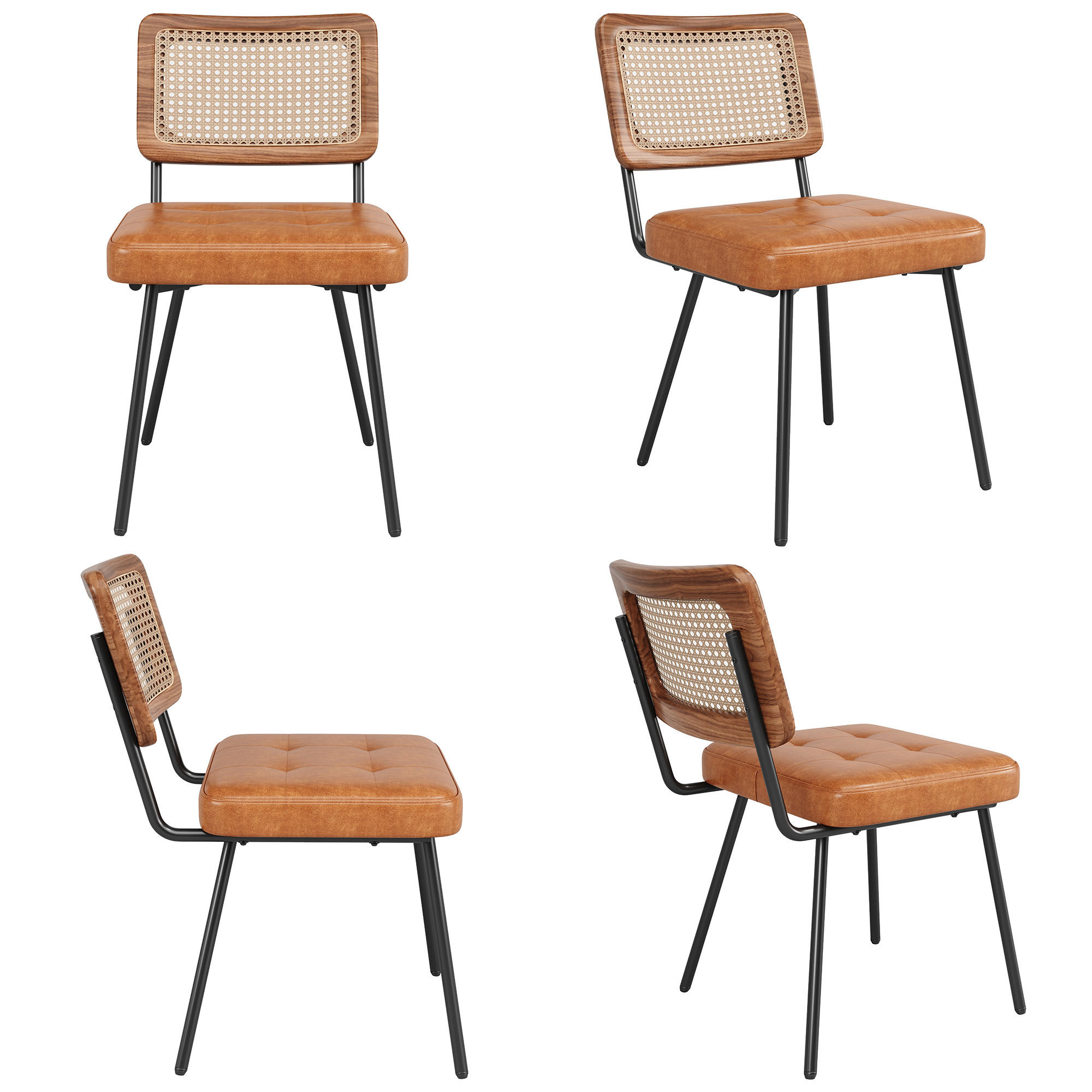 ESSZIMMERSTUHL mit PE-Rattan 61 x 46 x 79 cm PU-Leder Braun - Braun, Metall (44/79/46.1cm) - Meubliv
