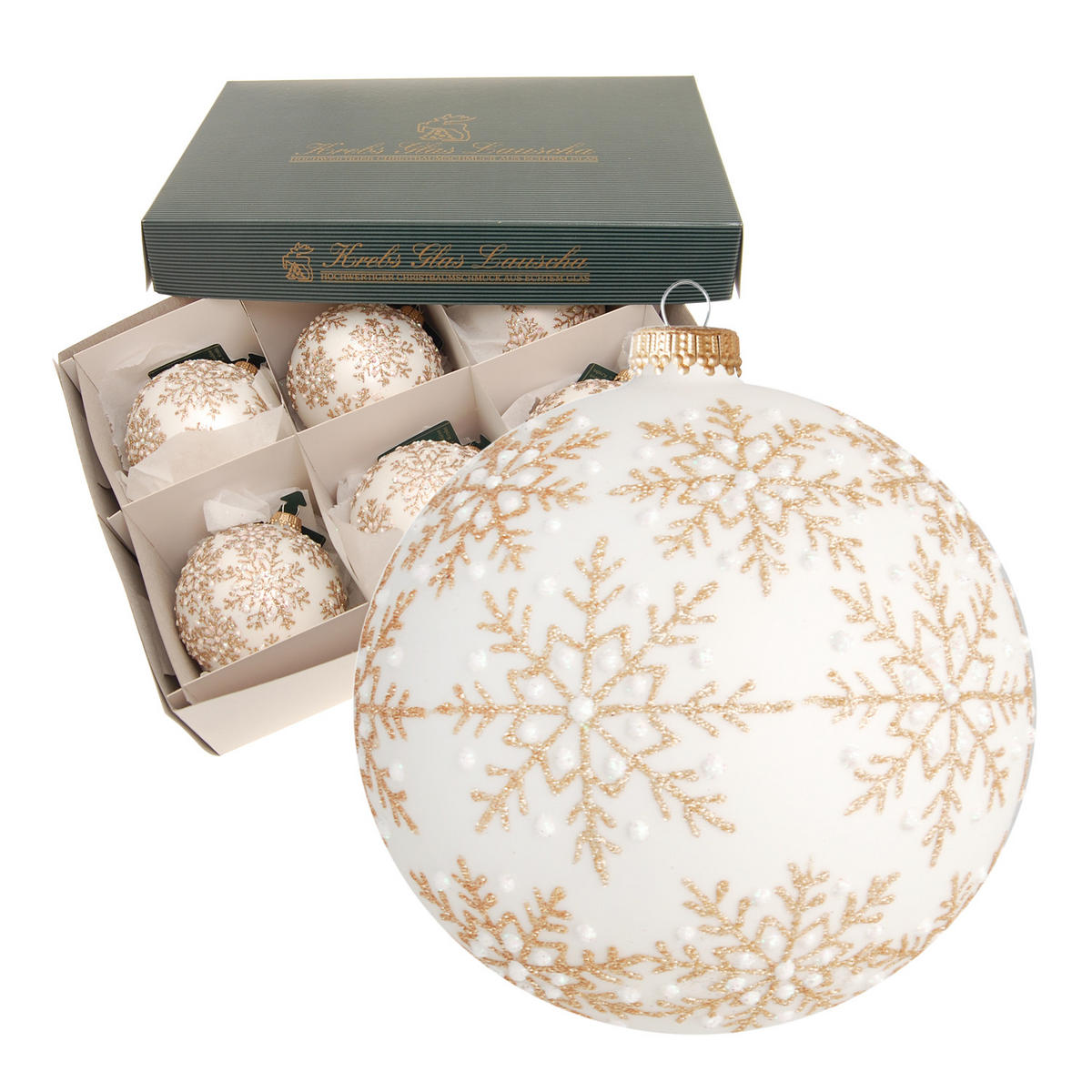 CHRISTBAUMKUGELN Schneeflocke Rachel Weiß 8cm (Glas / 6 Stk.) - Weiß, Glas (8/8/8cm) - Krebs Glas Lauscha