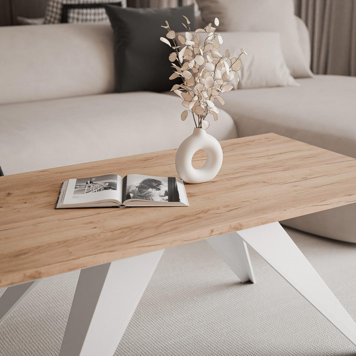 COUCHTISCH AIRA 120/60/48 cm Rechteckig, Weiß/Craft-Eiche - Eichefarben/Weiß, Metall (60/120/48cm) - Idohome