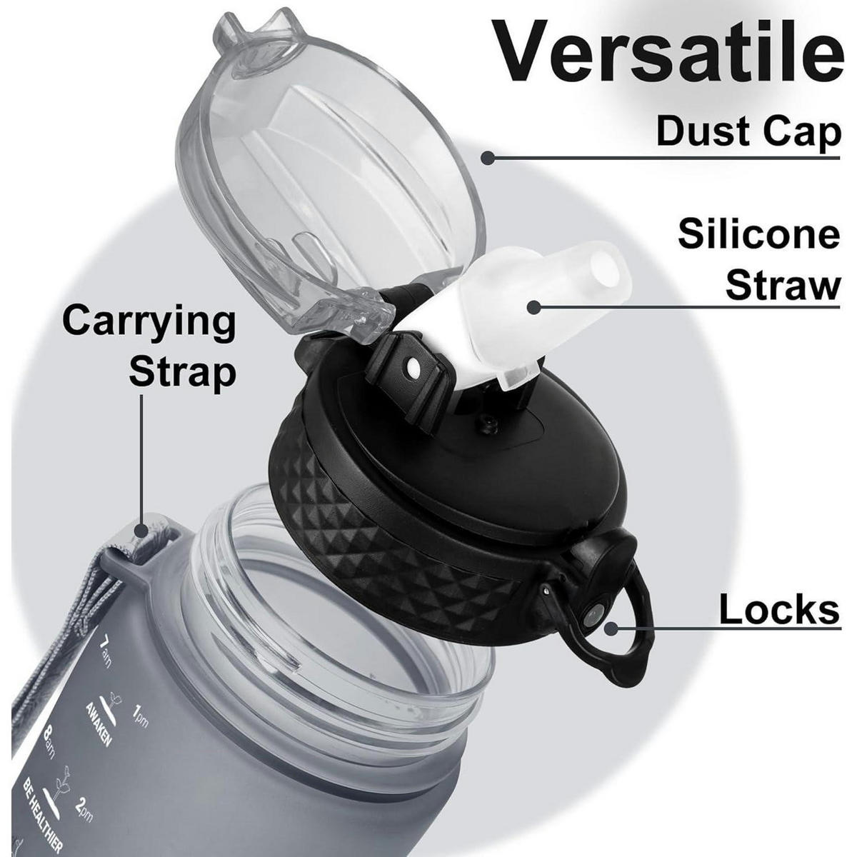 TRINKFLASCHE mit Strohhalm 500 ml Grau - Grau, Kunststoff (6.5/23.5cm)