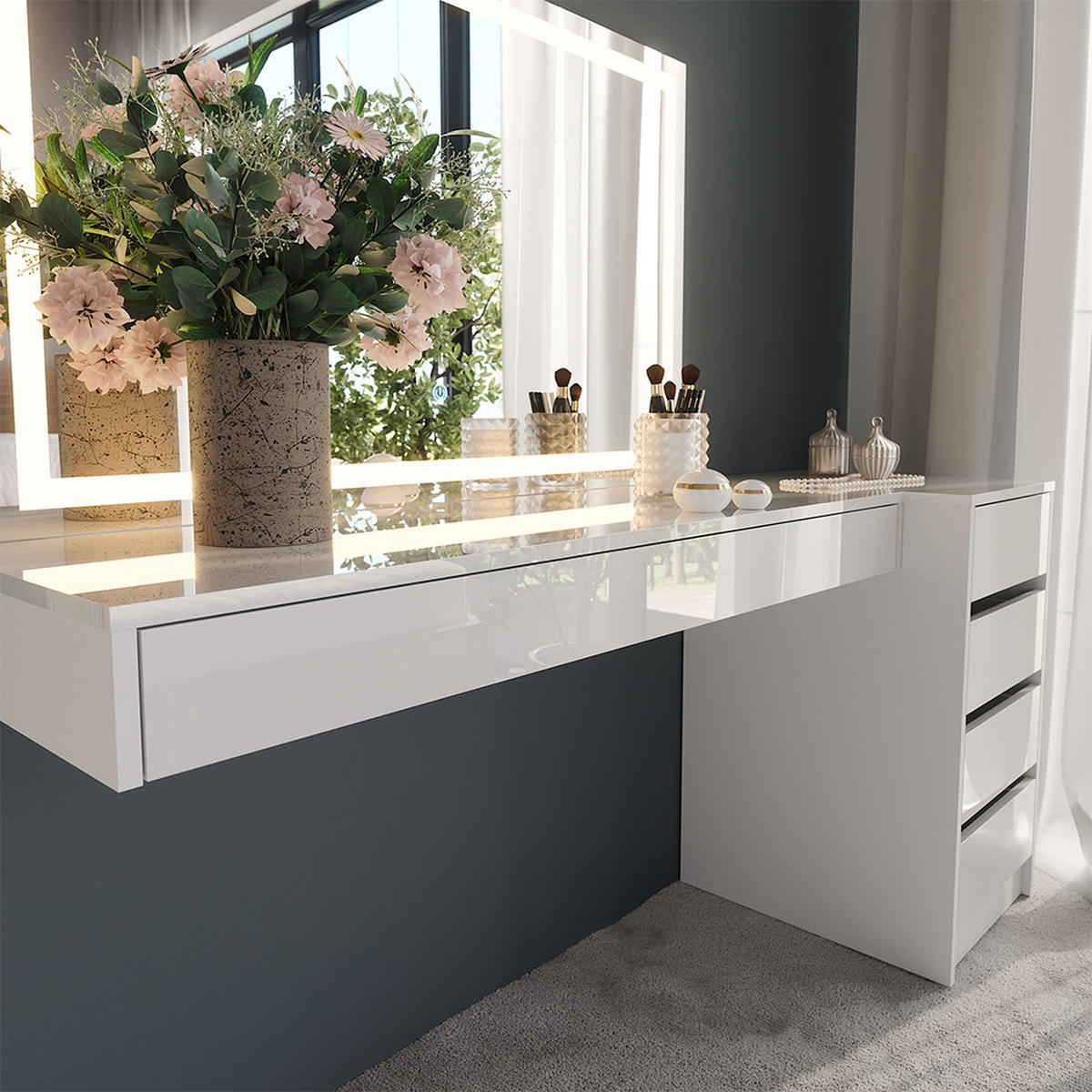 TOALETNÍ STOLEK Sherry Bílá - bílá, kompozitní dřevo (120/12/40.1cm) - Vicco