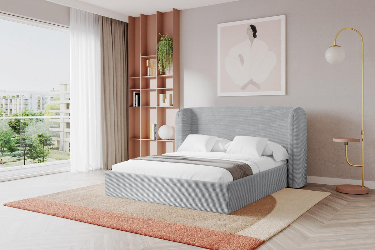 POLSTERBETT mit Bettkasten und Lattenrost, Boxbett ohne Matratze - ESTI 160x200 Grau - Alufarben, Holzwerkstoff/Textil (160/200cm) - ALTDECOR