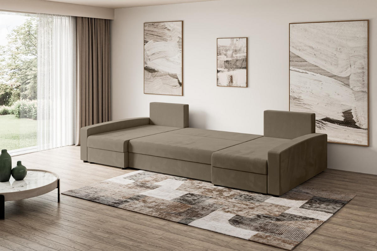 WOHNLANDSCHAFT mit Schlaffunktion und Bettkasten ALESIA-U 301x140x90 cm Braun Velours - Silberfarben/Braun, Holzwerkstoff/Kunststoff (301/90/140cm) - ALTDECOR