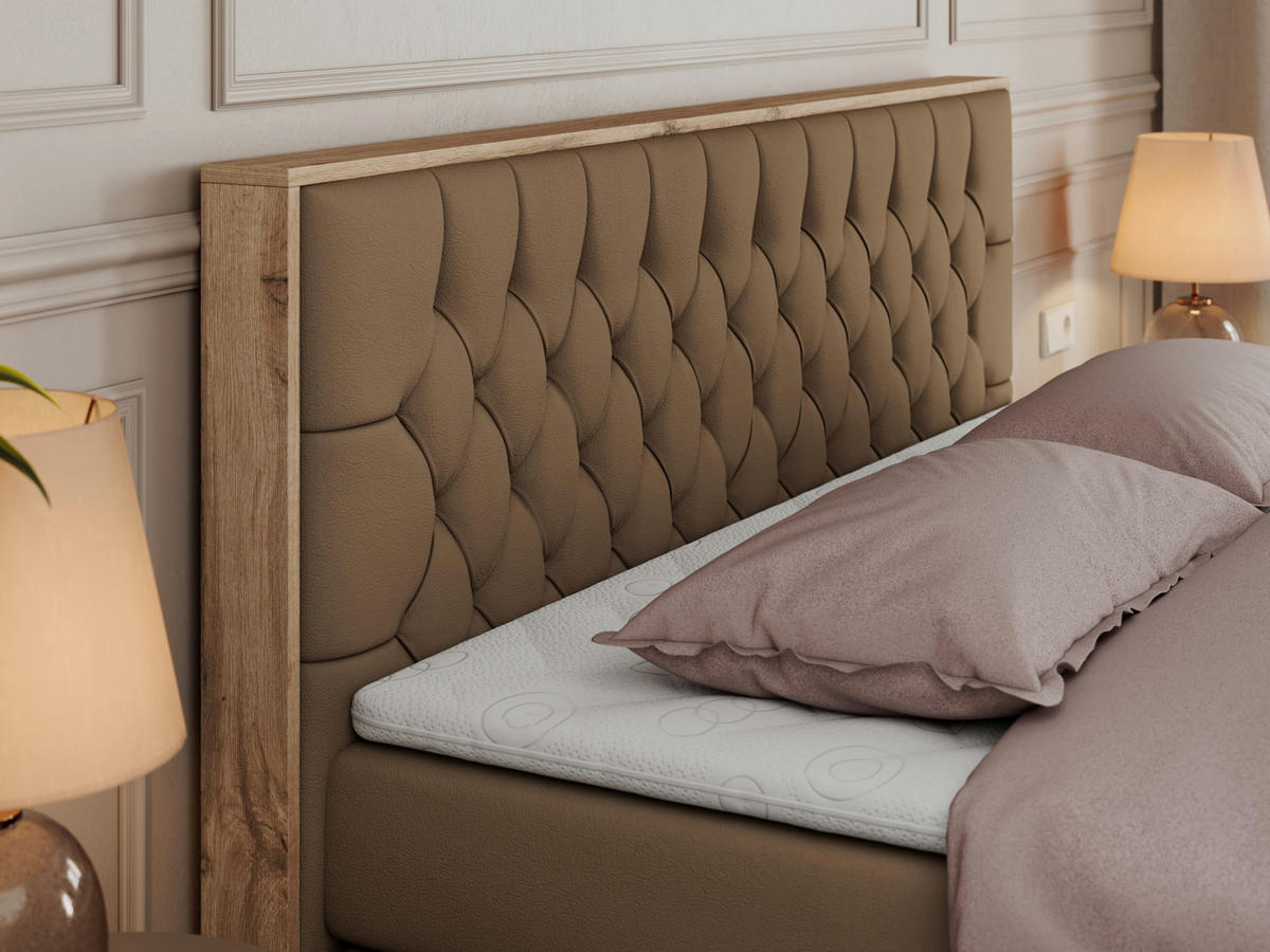 BOXSPRINGBETT AMORE KING 180/200 Braun Kunstleder - H3 - Braun, Holz/Textil (180/200cm) - MKS