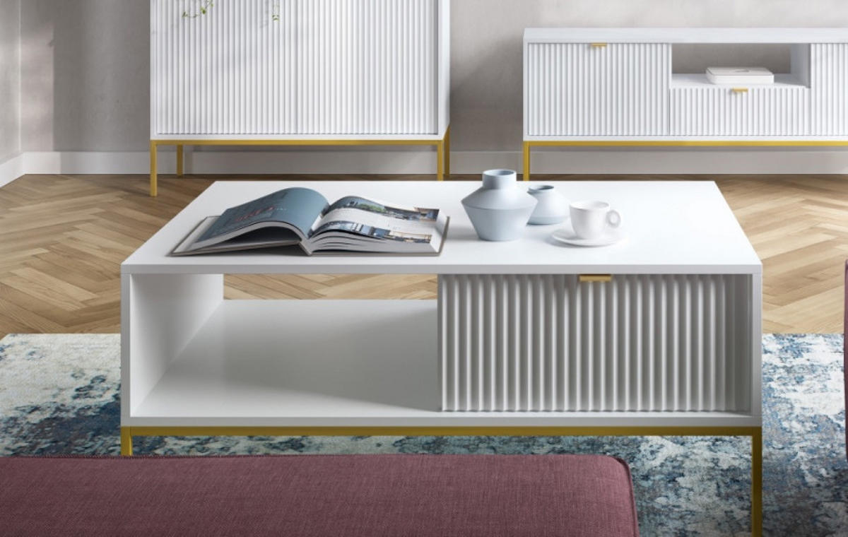 TISCH Weiß NEW Goldfarben - Weiß, Holzwerkstoff (68/68/46cm) - Sepro Meble
