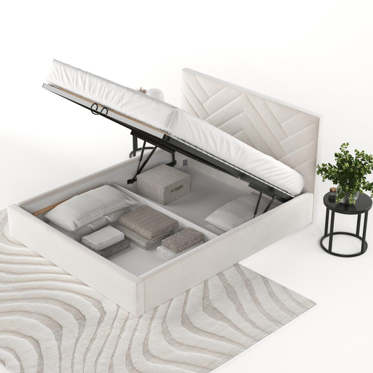 POLSTERBETT Arco 140/200 cm Creme im Paros Stoff - Creme/Schwarz, Holz/Holzwerkstoff (140/200cm) - AltaBeds