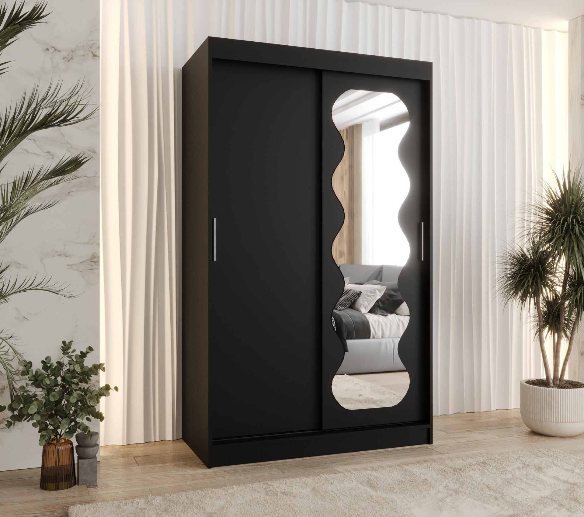 SCHWEBETÜRENSCHRANK 200/120/62 2-türig - Silberfarben/Schwarz, Holz (120/200/62cm) - MÖBEL KRYSPOL