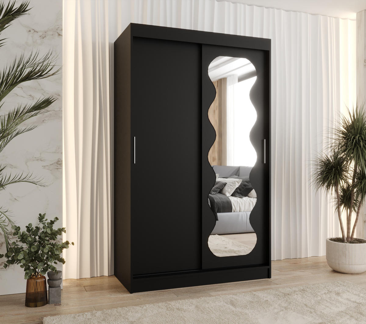 SCHWEBETÜRENSCHRANK 200/120/62 2-türig - Silberfarben/Schwarz, Holz (120/200/62cm) - MÖBEL KRYSPOL