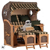 STRANDKORB Düne 2 Sitzer Teak PE Grey - Braun/Grau, Holz/Metall (125/170/80cm) - Mr. Deko