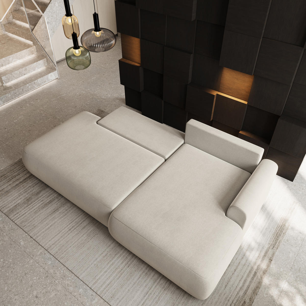 ECKSOFA NUVIRA CL R-S Creme Samtstoff mit Schlaffunktion - Creme, Holzwerkstoff/Textil (279/158cm) - MASSENO