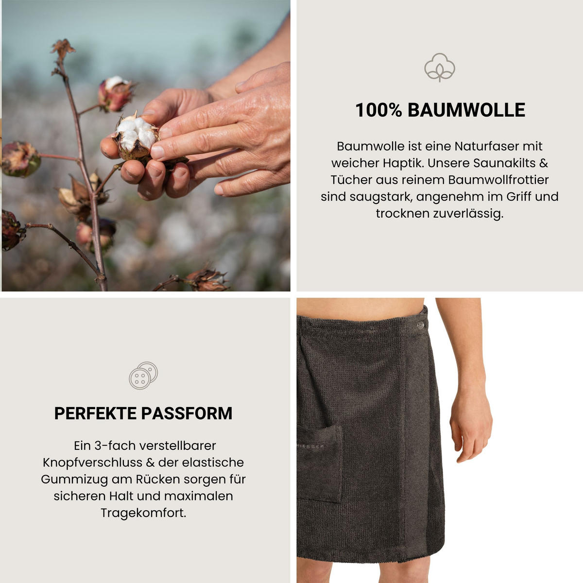 SAUNAKILT Turin Herren - 46-54 - Dunkelgrau - Dunkelgrau, Textil (55/150cm) - SCHIESSER