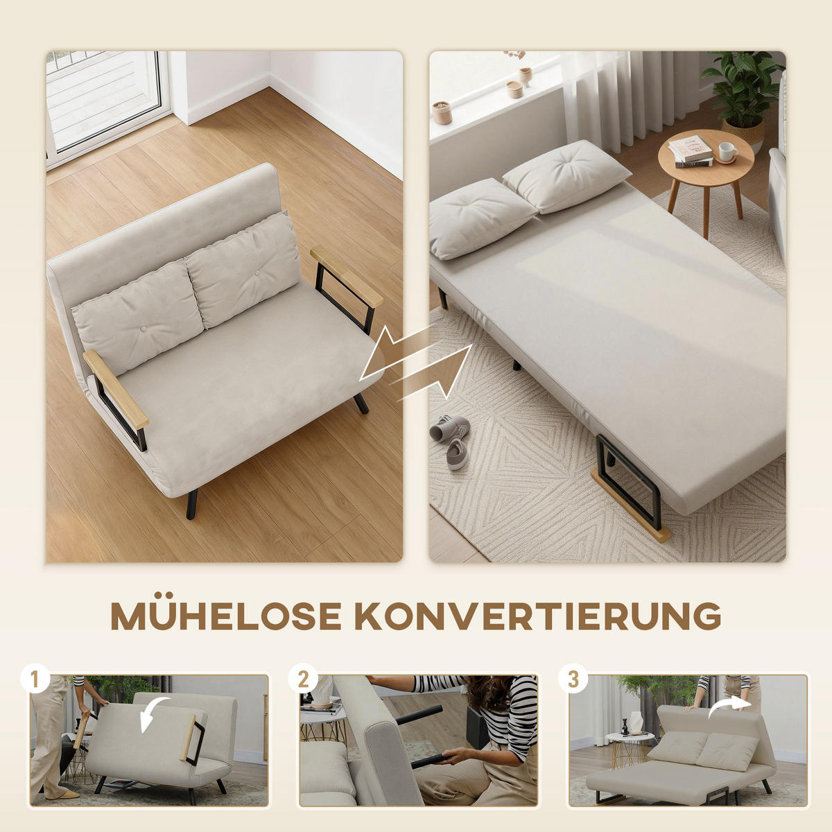 SCHLAFSOFA 2er-Sofa DE-08217 mit Schlaffunktion, Beige - Beige, Metall (102/81/73cm) - ComfortXL