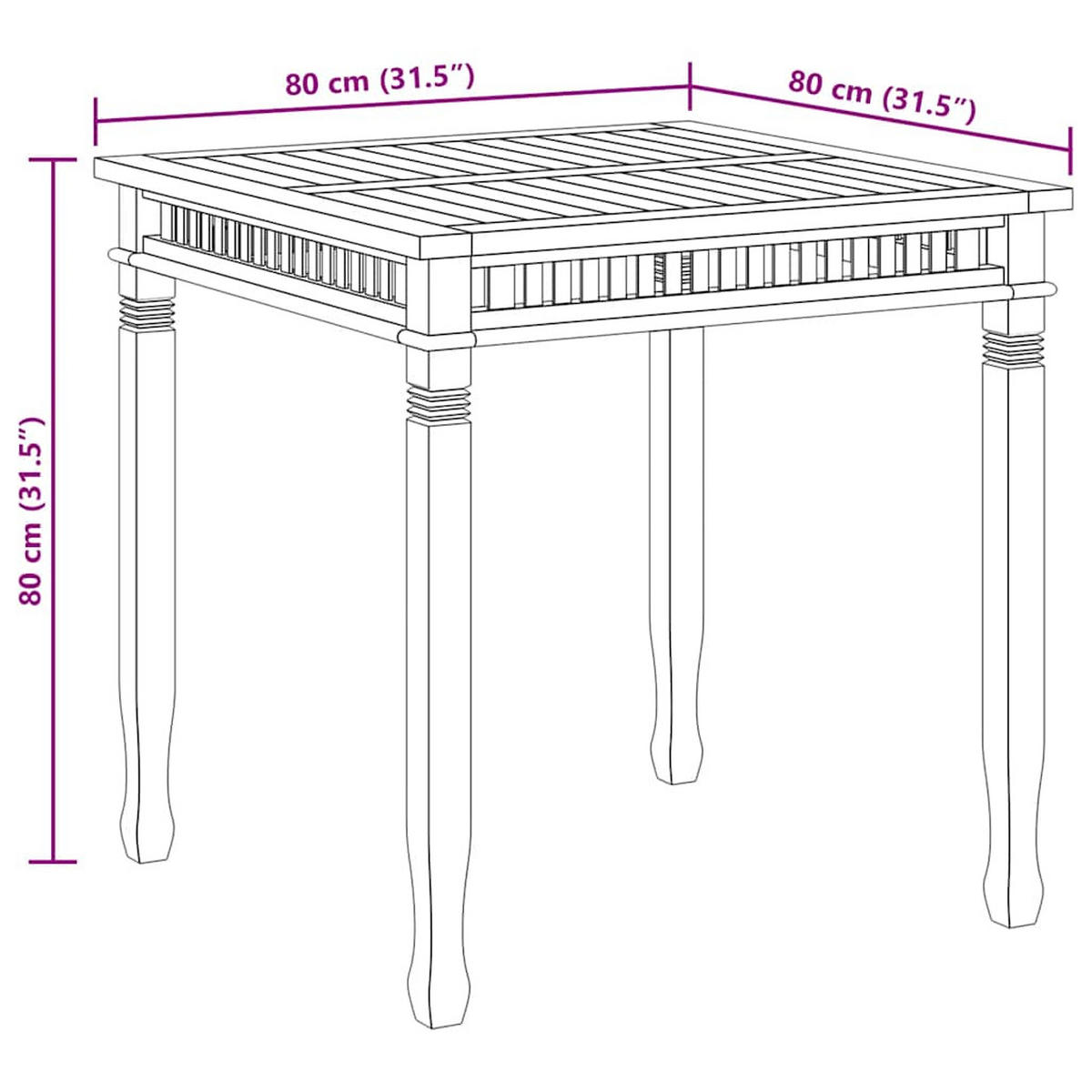 GARTEN-ESSTISCH 80/80/80 Cm Massivholz Teak - Braun, Holz (80/80/80cm) - vidaXL