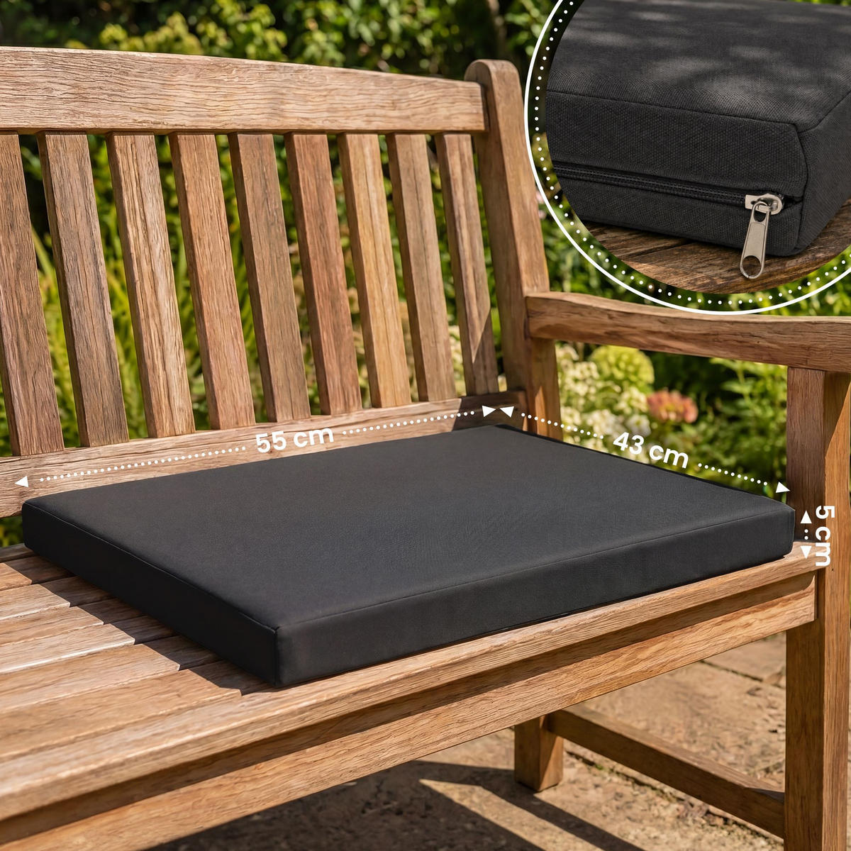 GARTENSTUHL eckig 55/43/5 cm Stoff Dunkelgrau - Dunkelgrau, Textil (55/5/43cm) - CLP
