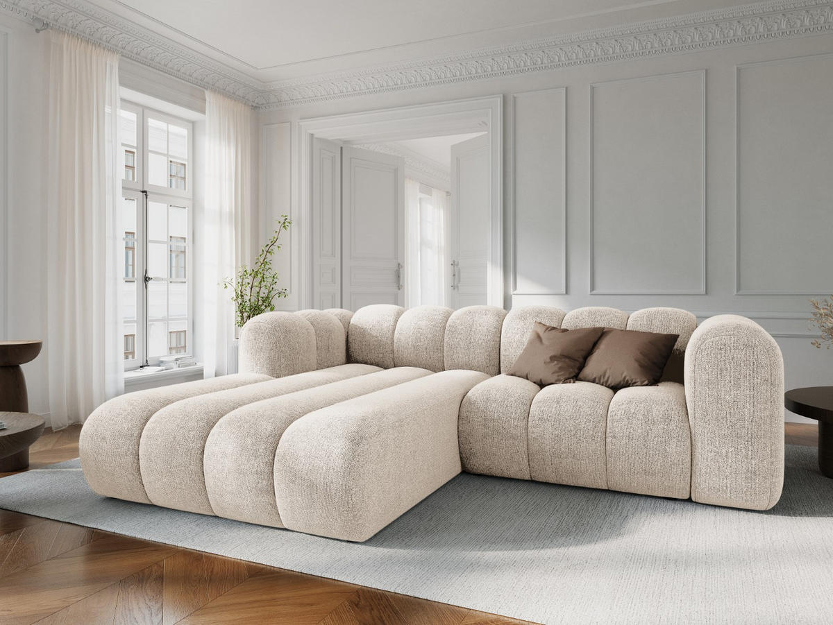 ECKSOFA modular links Lupine aus Chenille-Stoff leichtes beige 3 Sitzplätze - Creme, Textil (177/230cm) - Micadoni