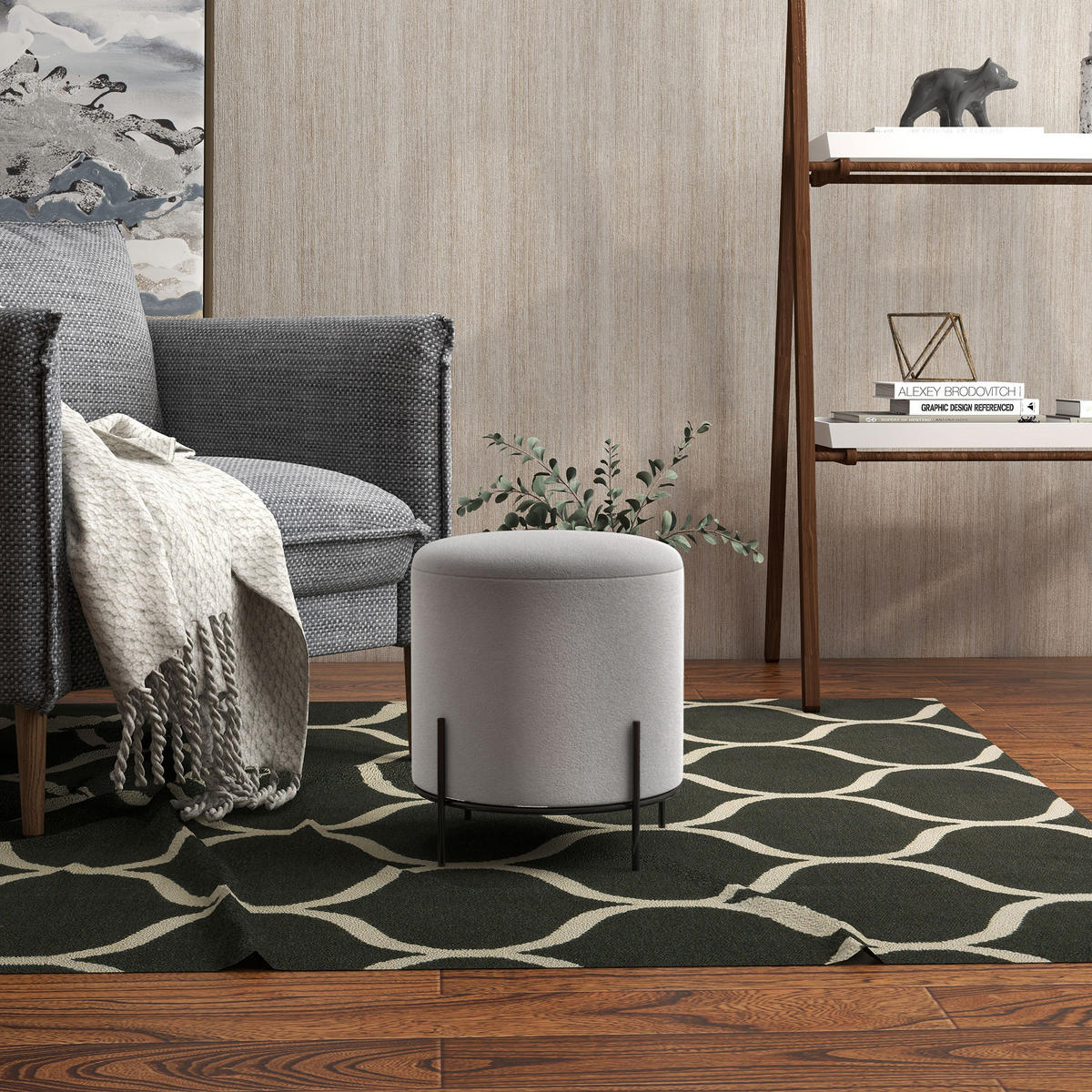POUF DE-16375 Samtbezug mit Stahlbeinen Hellgrau - Hellgrau, Textil (35/38/35cm) - ComfortXL