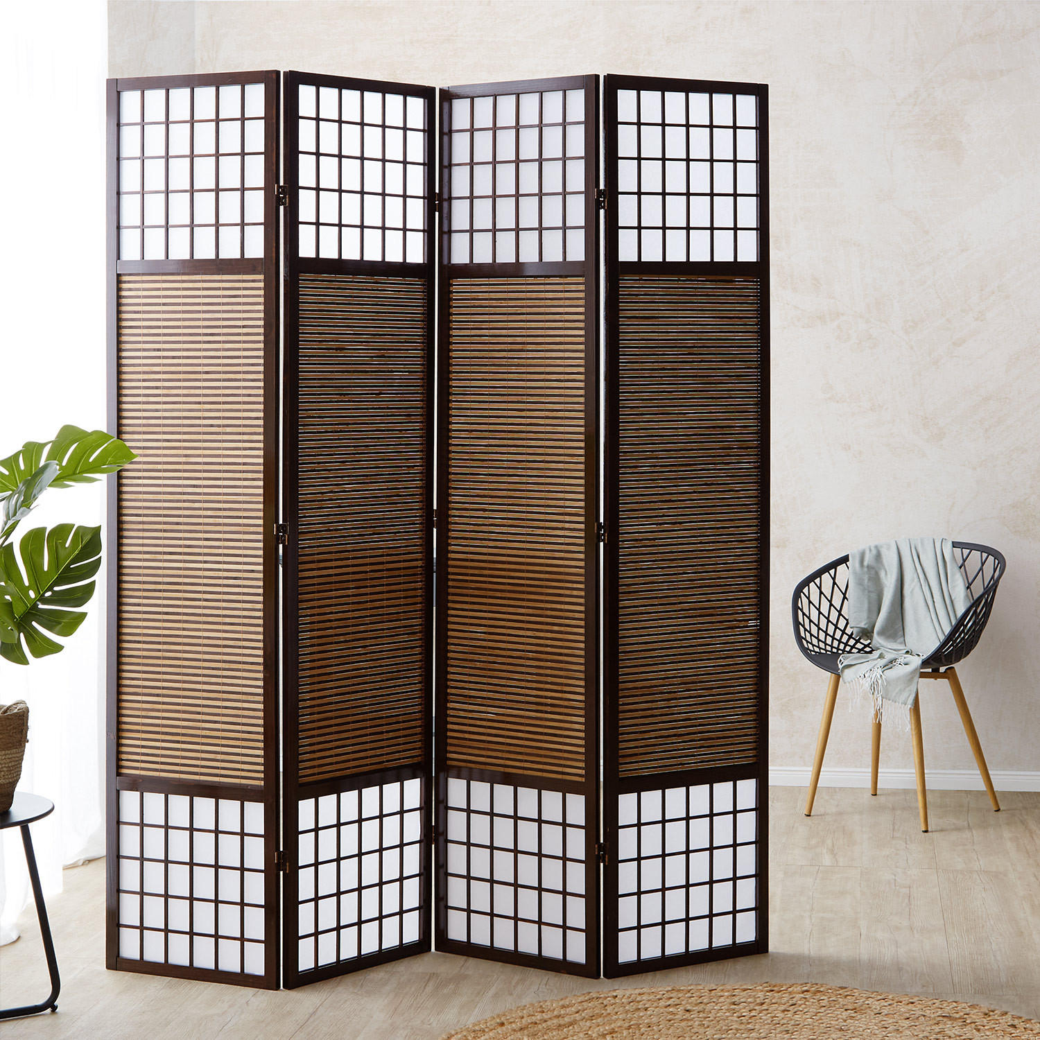 PARAVENT 4-tlg. 160/200 cm Braun Bambusstreben - Braun, Holz (160/200/2cm) - Homestyle4u
