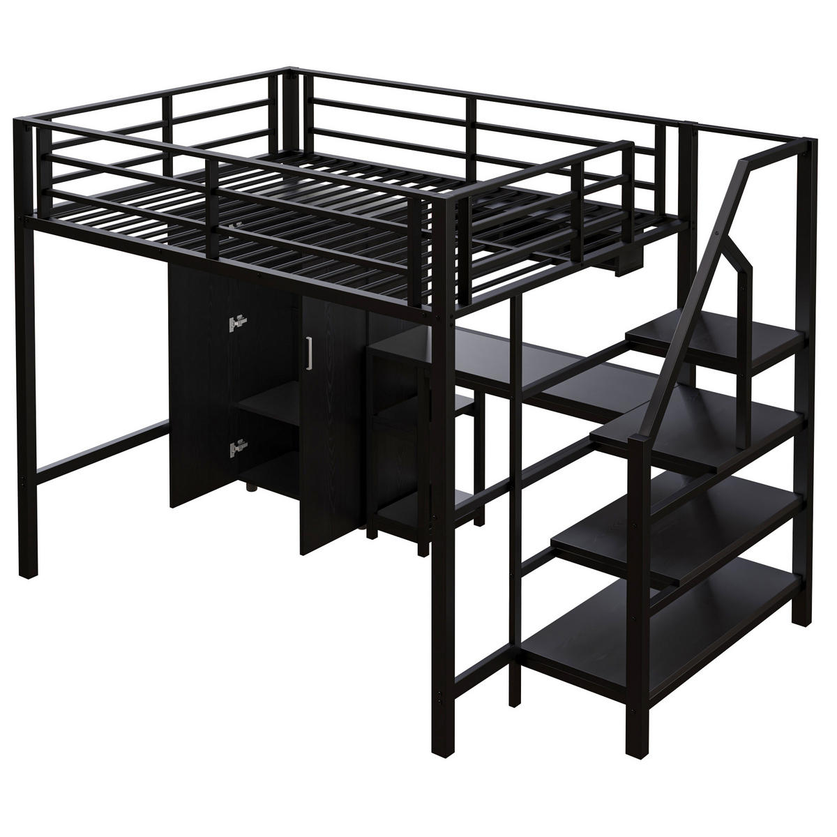 HOCHBETT 140x200cm Schwarz Kleiderschrank Regale Ablageleiter Schreibtisch - Schwarz, Metall (140/200cm) - FLIEKS