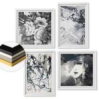 WANDBILDER 4er-Set - 50x50 cm & 40x60 cm Weißer Rahmen - Abstrakte schwarz-weiße Muster - Weiß, Kunststoff (50/50cm) - ArtPrintCave